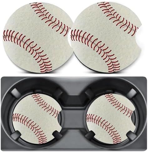 2 Pack Baseball Car Coasters for Cup Holder, Neoprene Anti Slip Mat by Unknown