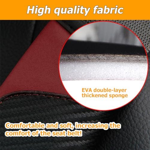 Osilly 2PCS Carbon Fiber Leather Seat Belt Shoulder Pads, Wine Red - Image 3