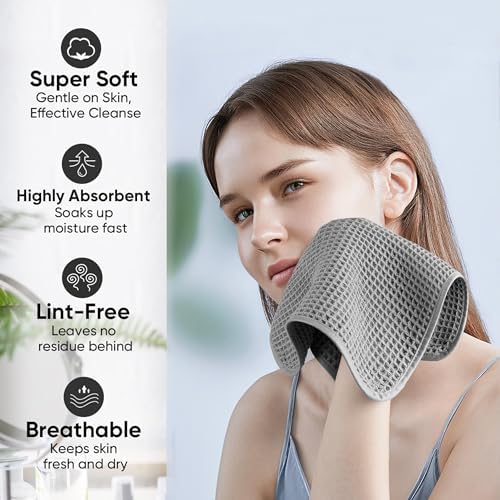 Microfiber Waffle Face Towels, 4 Pieces, Fast Drying, Lint Free 430 GSM - Image 4