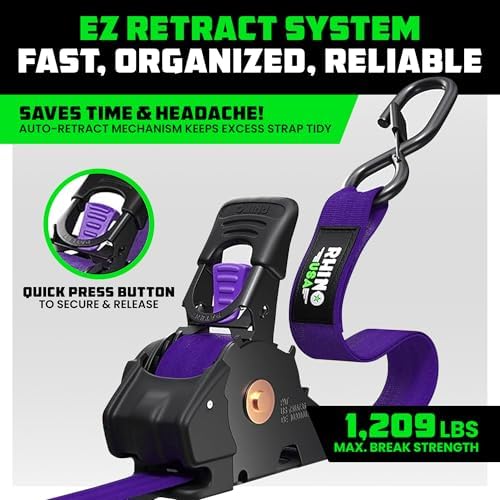 Rhino USA Retractable Ratchet Straps - 1in x 10ft - Image 2