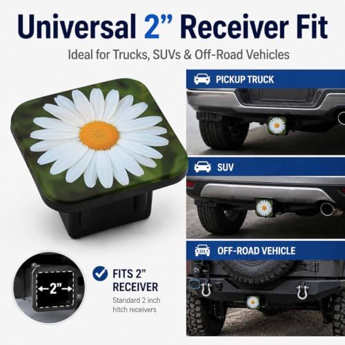 2" Hitch Cover White Daisy Rubber Towing Hitch Covers Hitch Protector - Image 4