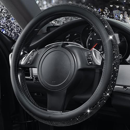 CAR PASS Bling Diamond Leather Steering Wheel Cover, - Image 6