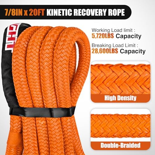 Nilight Kinetic Recovery Rope 28, 600LBS 7/8" x 20ft Snatch Strap Heavy Duty - Image 2