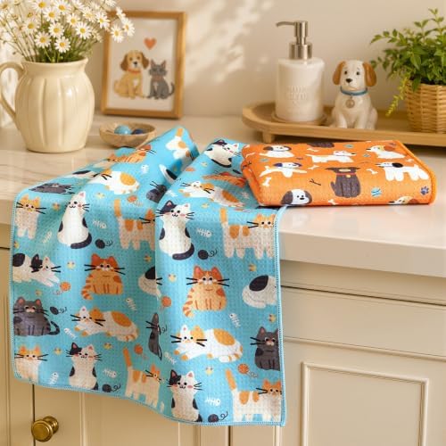 Homaxy Large Waffle Weave Kitchen Towels 2 Pack, Dog & Cat by Homaxy