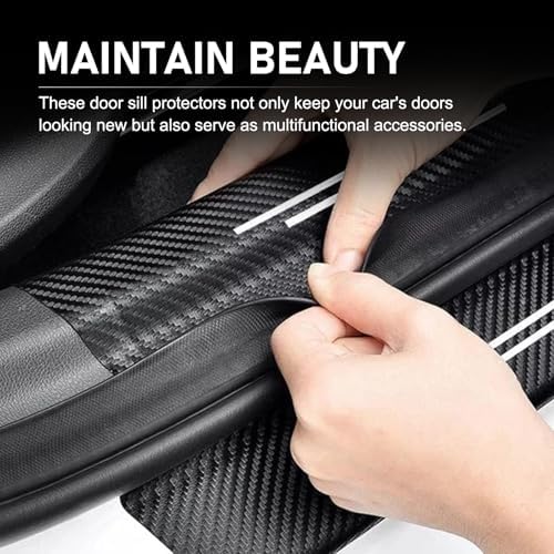4 PCS Car Door Sill Protector, Carbon Fiber American Flag Threshold Guard Strip - Image 4