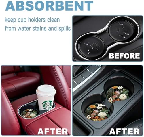 Ceramic Car Cup Holder Coasters Set of 2, 2.56 in Black Flowers - Image 7