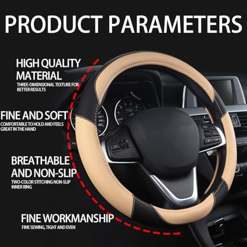 BESULEN 15 Inch Steering Wheel Cover Soft Leather Protector Black/Beige - Image 6