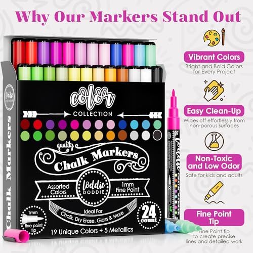Loddie Doddie Chalk Markers, Fine Tip Chalk Markers, 24 Pack - Image 2