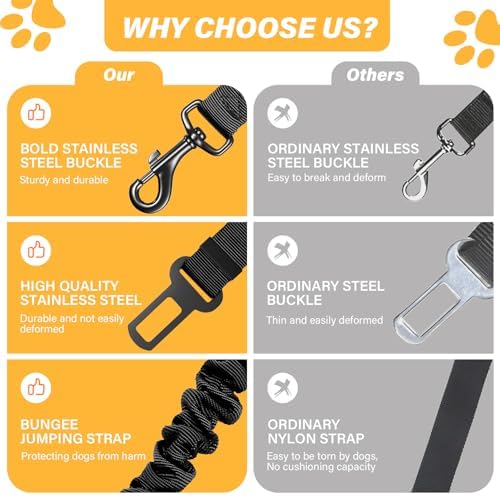 Dog Seat Belt Retractable Dog Car Harness 2 Pack Elastic Bungee Buffer - Image 4