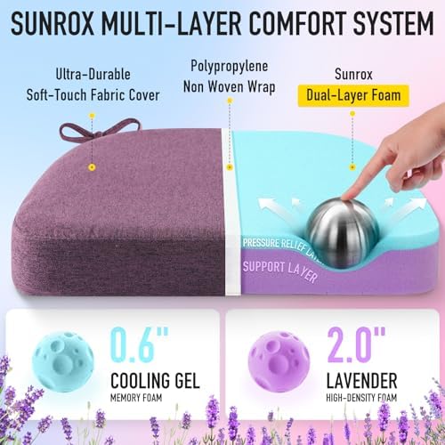 SUNROX Cooling Gel Memory Foam Chair Cushions, 2.6" Thick U-Shaped Dual-Layer - Image 2