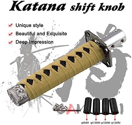 RYANSTAR Katana Shift Knob Samurai Sword Design 4 Adapters Black Gold - Image 2