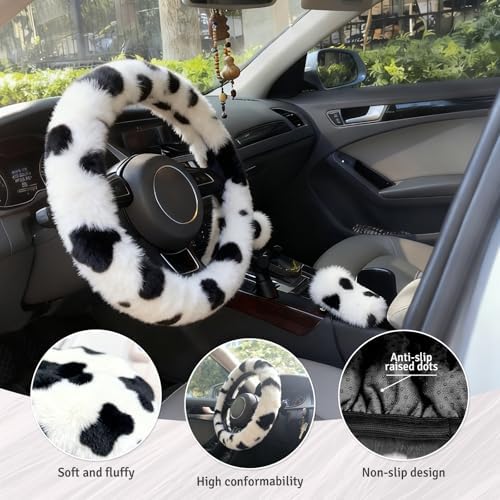Fluffy Steering Wheel Cover 3PCS Set – Plush Fuzzy Fur Steering Wheel Cover - Image 4