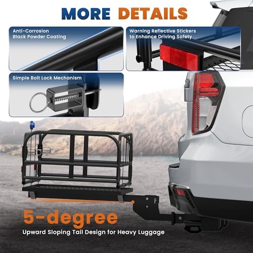 KUIPERAUTO 500 Lbs Folding Rack Hitch Mount Cargo Carrier, Bolt Lock Luggage - Image 5