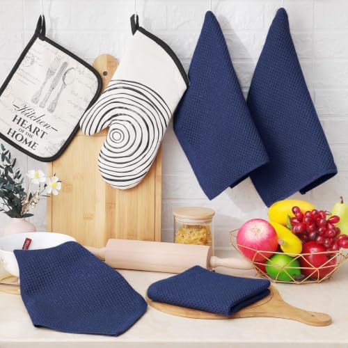 Homaxy 100% Cotton Waffle Weave Kitchen Dish Cloths 12-Pack, Dark Navy - Image 6
