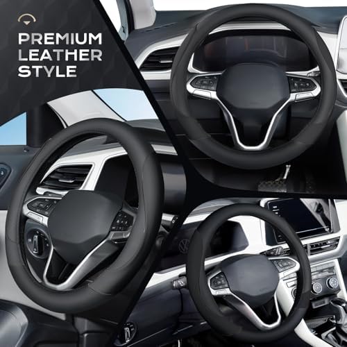 Coverado Car Steering Wheel Cover, Nappa Leather Black Steering Wheel Covers - Image 4