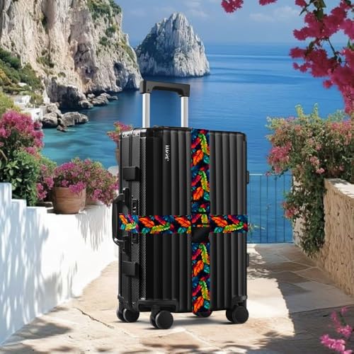2 Pack Luggage Straps for Suitcases Colorful Tropical Leaf Design for Trips - Image 5