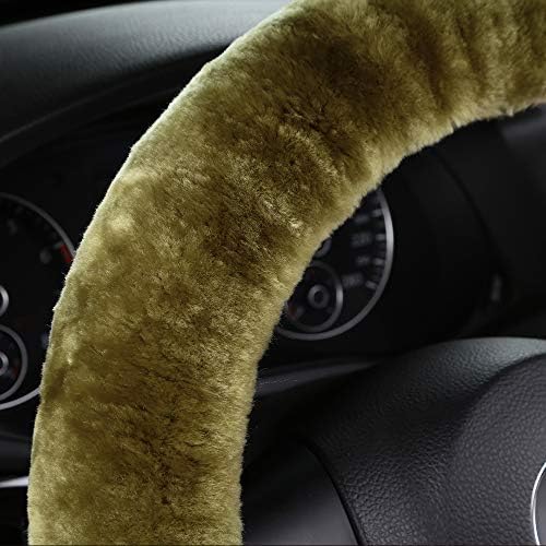 Green Fuzzy Sheepskin Car Steering Wheel Cover - Image 2