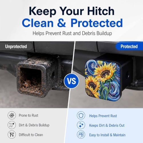 Hitch Cover Receiver Tube Hitch Plug Starry Night Sunflowers, Tool-Free Install - Image 5
