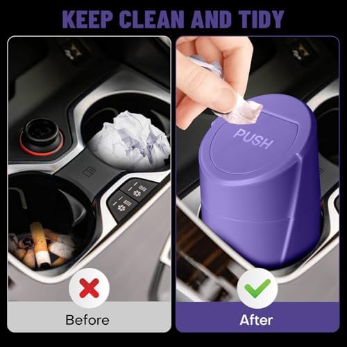Car Trash Can Bin with Lid-2 Packs Car Garbage Can Cup Holder-Purple Mini - Image 2