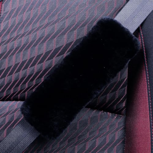 AOGELAN 2 Pack Black Fluffy Fuzzy Genuine Sheepskin Car Seat Belt Cover Pad - Image 2