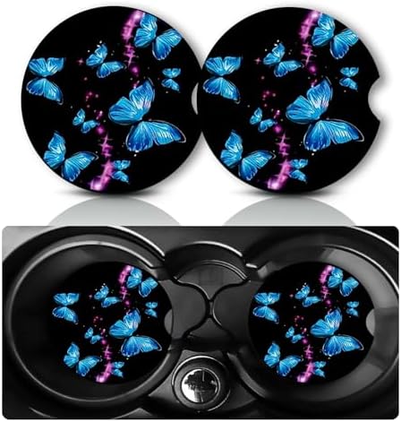 2Pcs Butterfly Car Coasters, 2.75" Neoprene Rubber Cars Cup Holder Coasters by Databa