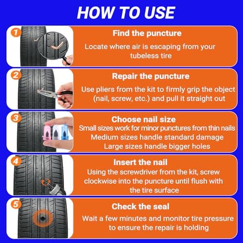 100PCS Tire Repair Rubber Nail Kit, Premium Spiral Screw-in Tire Plugs - Image 4