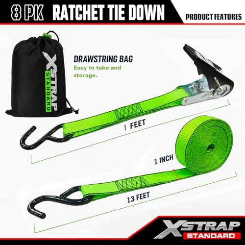 XSTRAP STANDARD 8 PK Ratchet Straps 1"x14ft Tie Down - Image 5