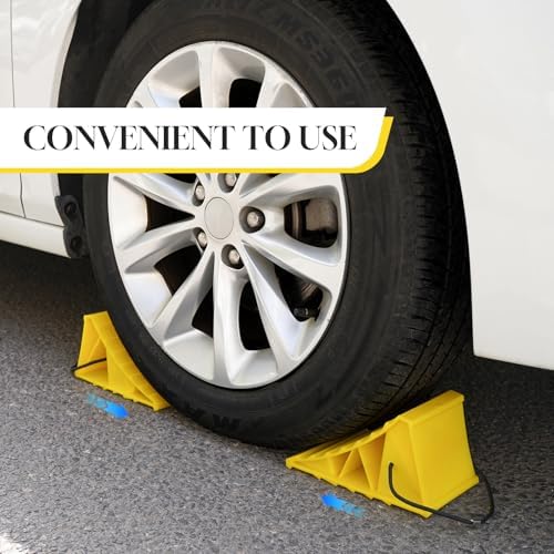 2 Pack Wheel Chocks with Rope, Bright Yellow Lightweight Wheel Blocks - Image 4