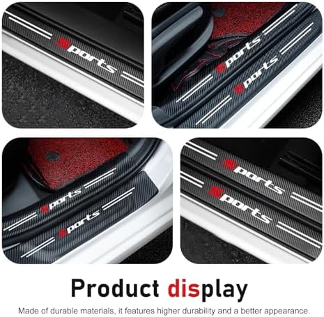 4 PCS Car Door Sill Protector, Carbon Fiber Leather Threshold Guard Strips - Image 4
