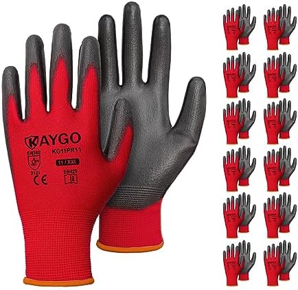 KAYGO Safety Work Gloves for Men Women, PU Coated Palm & Fingers by KAYGO