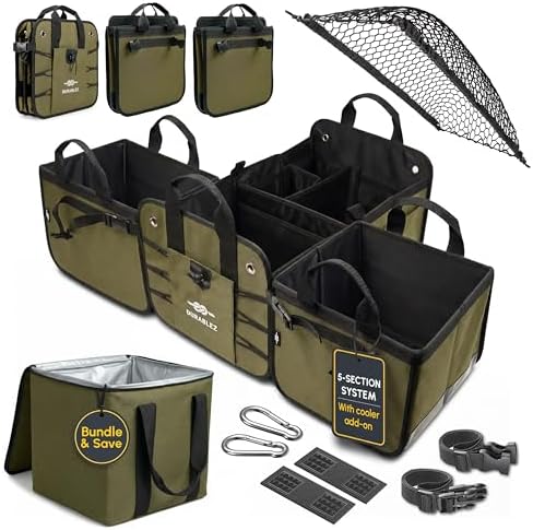 5-Section Extra Large Heavy Duty Trunk Organizer, Military Green by DURABLEZ