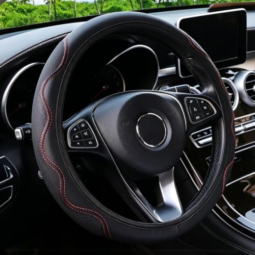 Elastic Steering Wheel Cover Black and Red Universal 14-15 inch by Muamos