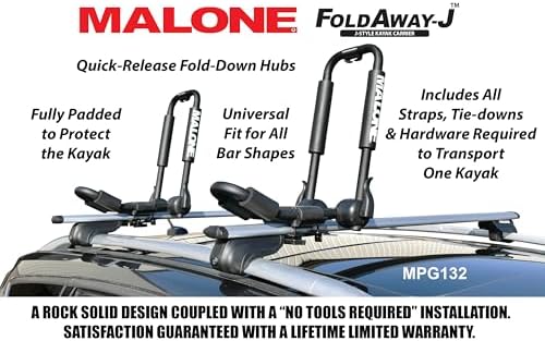 Malone Foldaway-J™ Kayak Rack Carrier, Universal Fit, Tool Free Install - Image 4