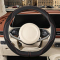 Nappa Leather Black D Shaped Steering Wheel Cover 15 inch by Binsheo