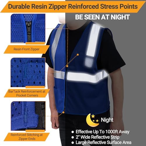 AYKRM 2 Pocket Mesh High Visibility Reflective Safety Vest - Image 2