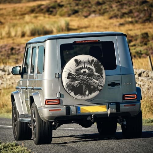 Funny Raccoon Spare Tire Cover Raccoon Holding A Gun Wheel Protector - Image 7