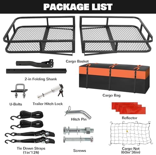 WEIZE Folding Hitch Mount Cargo Carrier Basket 60" X 20" X 6"+ Waterproof Cargo - Image 6