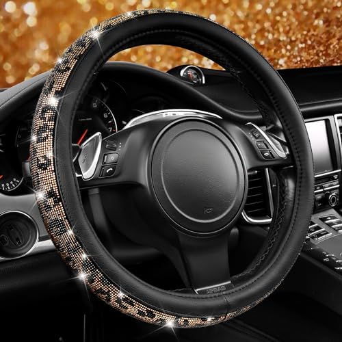 CAR PASS Bling Diamond Steering Wheel Cover Leopard Pattern, Sparkly Crystal by CARPASS
