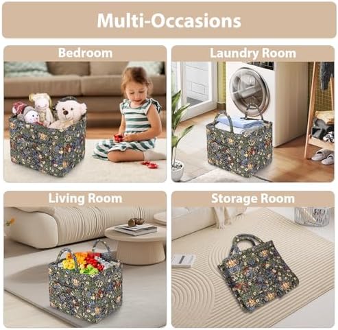 Storage Basket Boho Fabric Large Collapsible Floral Laundry Nursery Hamper - Image 4