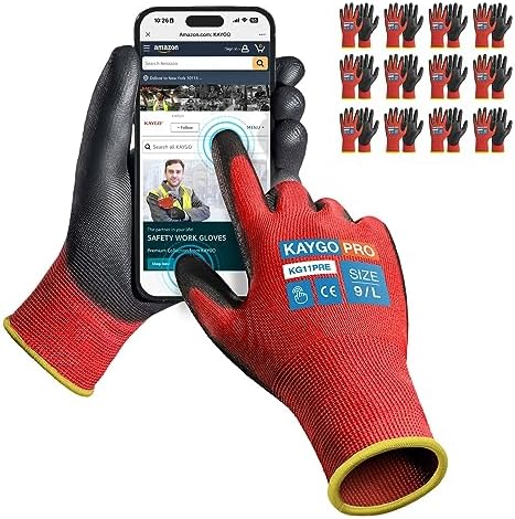 KAYGO Safety Work Gloves, PU Coated, 2-Finger Touchscreen by KAYGO