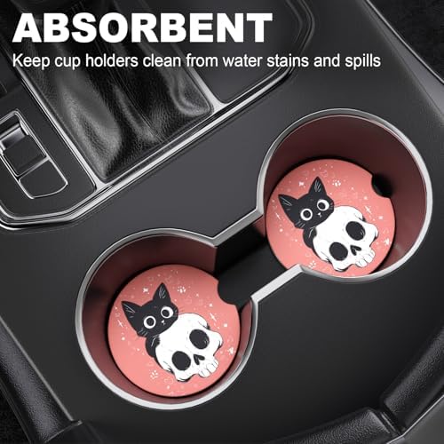 2 Pack Car Cup Holder Coaster, 2.63 inch Anti Slip Insert Absorbent Ceramic Car - Image 2