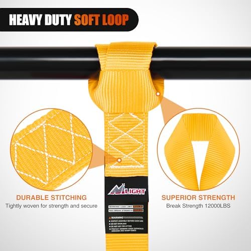 Nilight Soft Loop 1.7"x17" Motorcycle Tie Down Straps 12, 000LBS 8PK Yellow - Image 3