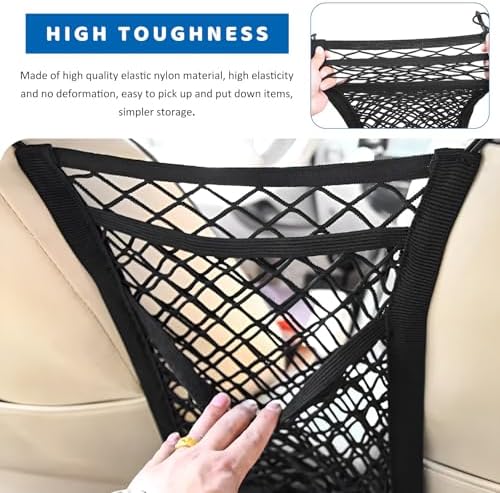 3-Layer Car Mesh Organizer, Stretchable Storage Netting Pouch Seat Back Cargo - Image 5