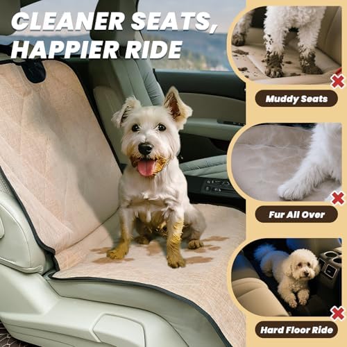 VIVAGLORY Dog Front Seat Cover Car Seat Protector, Heather Khaki - Image 2