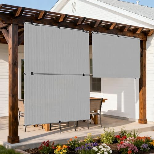 Outdoor Roller Shade 6'W x 15'H Cordless Shades Roll Up, Folding Exterior Patio by Coonoble