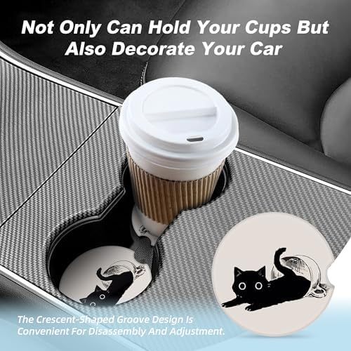 Cute Black Cat Car Coasters for Cup Holders, 2 Pack Car Cup Holder Coasters for - Image 7