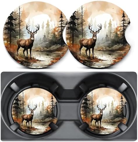 2 Pack Deer Car Coasters for Cup Holder, Neoprene Anti Slip Mat by Unknown
