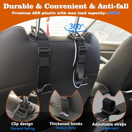 Amooca Anti-drop Car Headrest Hooks 4 Pack Seat Organizer - Image 6