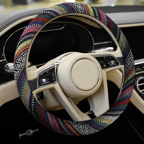 Boho Steering Wheel Cover, 14.5-15" Anti-Slip Flax by Hbxdeco
