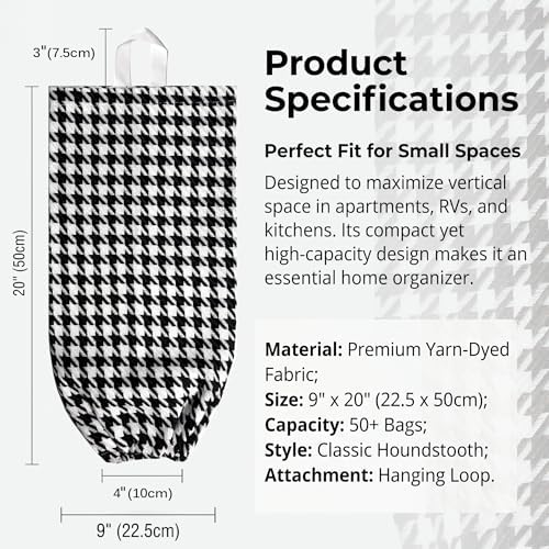Plastic Bag Holder, Wall Mount Grocery Bag Dispenser, Yarn-dyed Houndstooth - Image 3